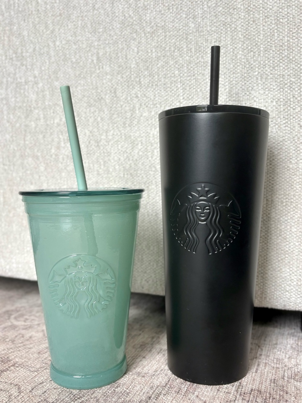 Starbucks Black Matte Tumbler & Seafoam Green Reusable Cold Cup
